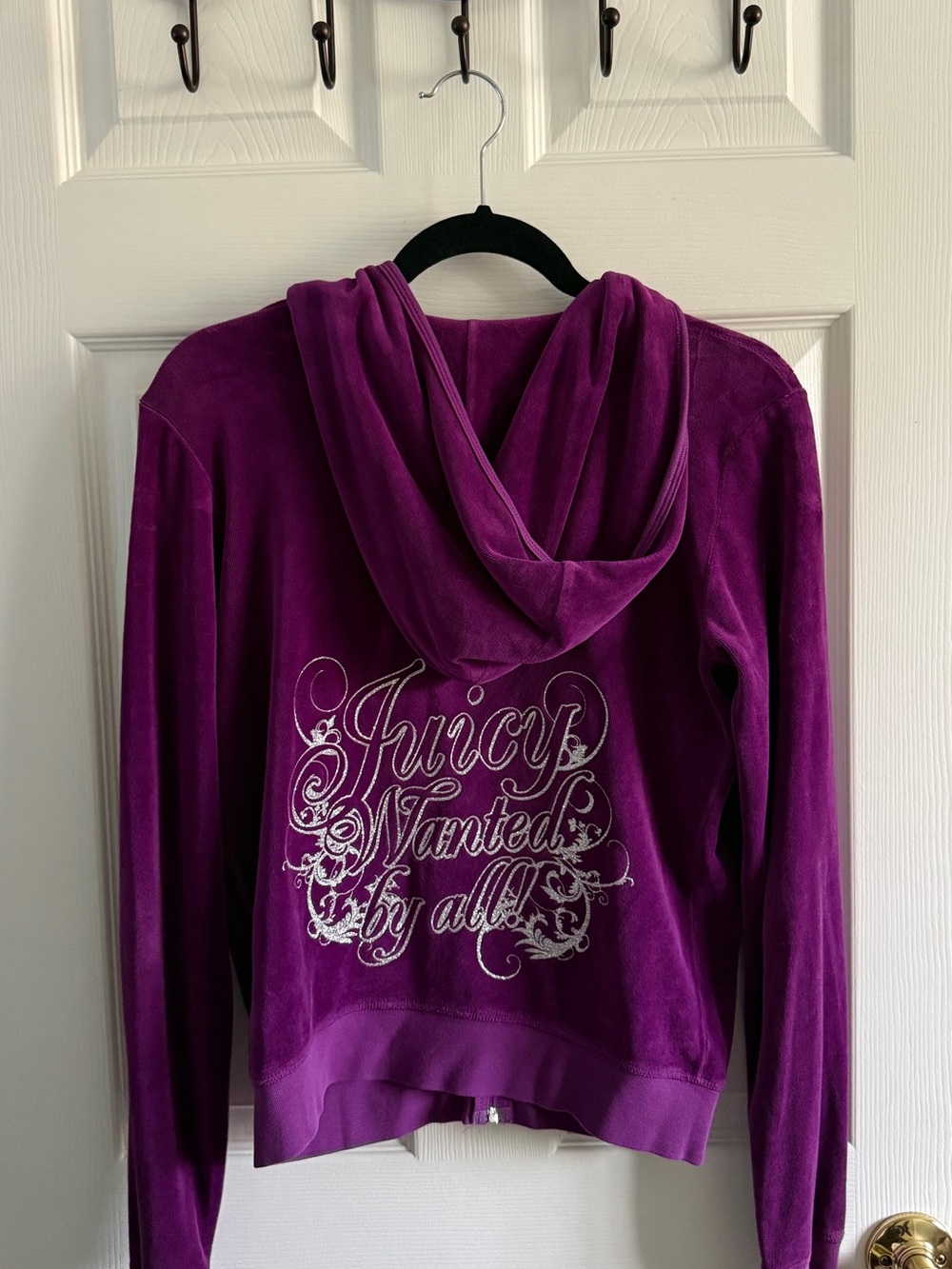 Juicy Couture Deep Purple Velour Zip Hoodie with Metallic Script